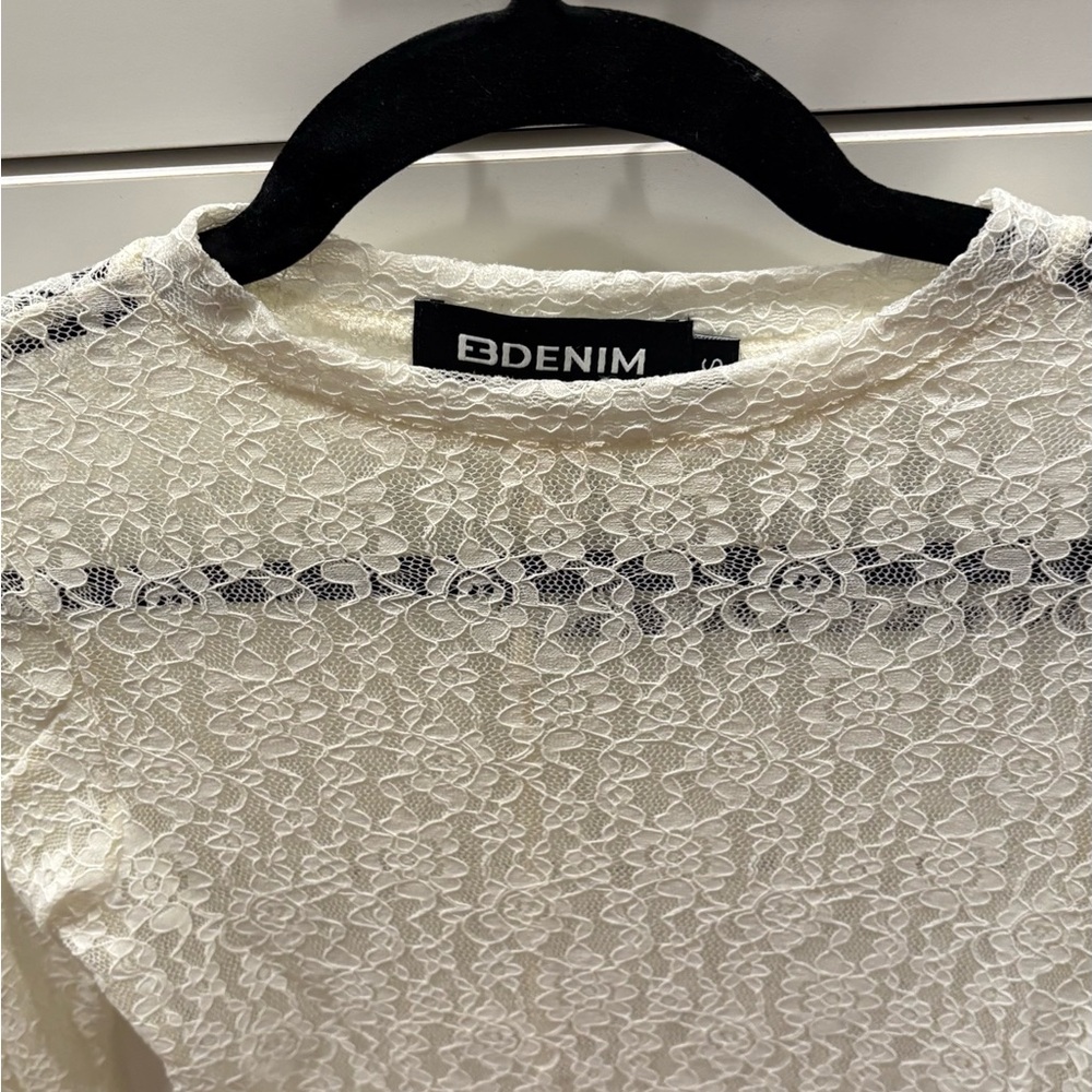 EB Denim Cream Lace Long-Sleeve Top